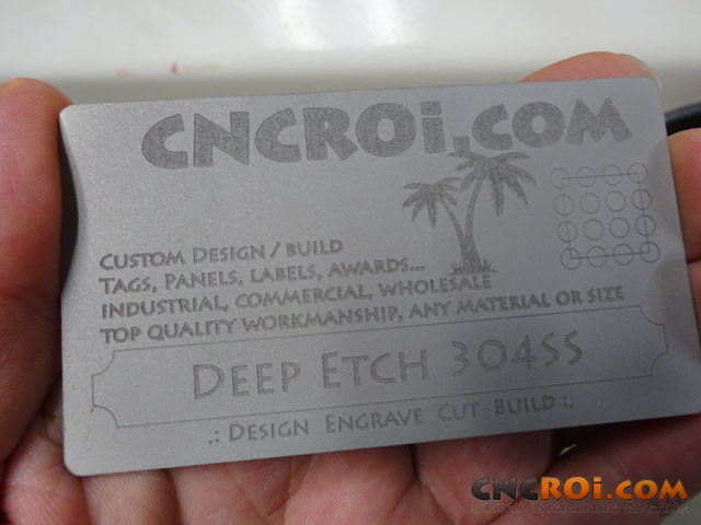 annealedbusinesscard 304SS Deep Etched Machine Tag: Etching through Finishing