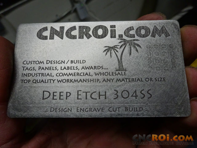 annealedbusinesscard 304SS Deep Etched Machine Tag: Etching through Finishing