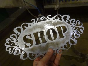 waterjet-metal-sign-5-300x225 Custom Metal Shop Signs! CNC Waterjet Cutting, Sand Blasting & Finishing