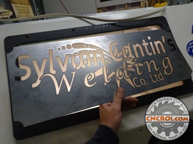 steel-signage-1 Custom Steel Signage: Raw Plate Steel, Waterjet Cut & Enameled