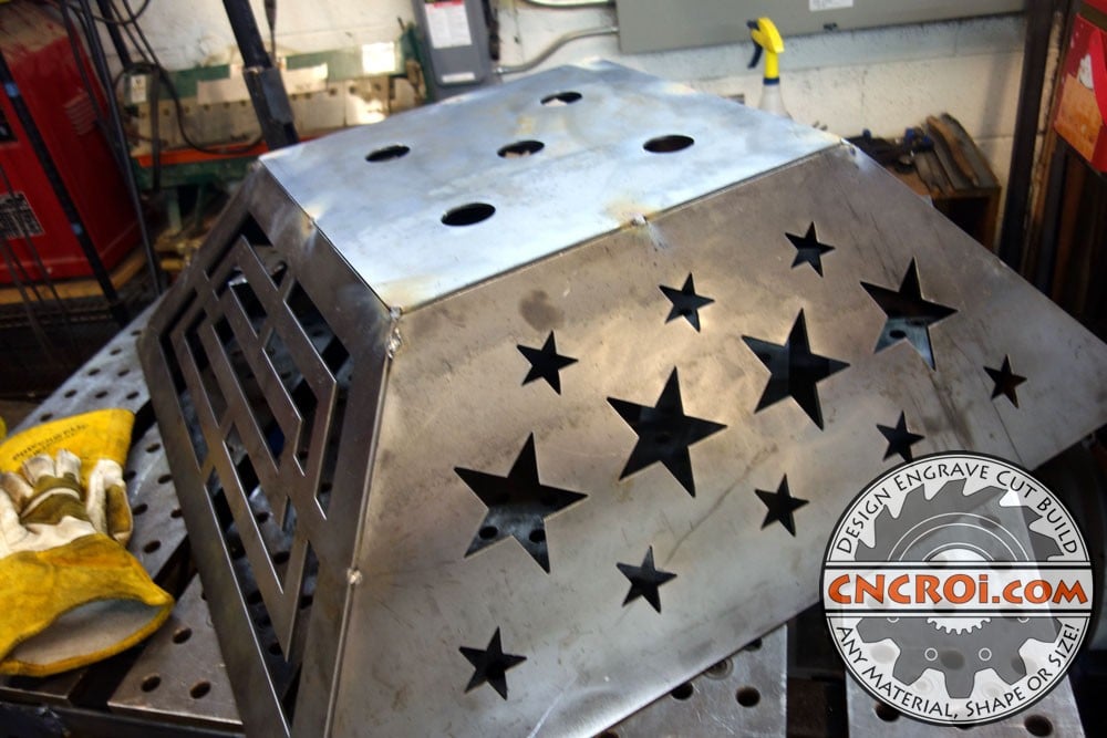 custom-metal-firepit-1 Custom Metal Firepit: FCAW & SMAW Plasma Cut 3/16" Hot Rolled Mild Steel